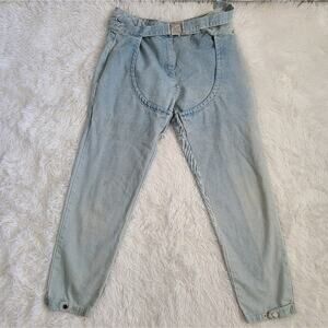 Manière De Voir Light wash High Waisted Belted Jeans SZ 10